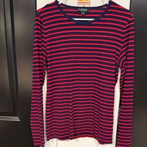Lauren Ralph Lauren Red and Blue Striped Long Sleeve Tee